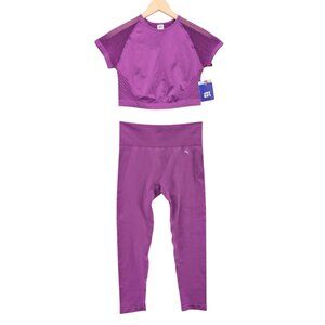 JoyLab Athletic Outfit Womens Amethyst Purple Crop Top with Leggings 2 Pc Size L